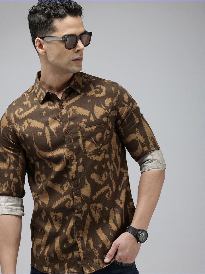 SPYKAR Pure Cotton Slim Fit Opaque Printed Casual Shirt