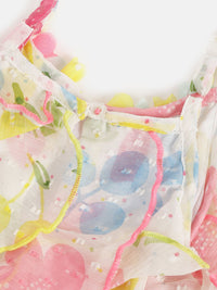 Nauti Nati Girls White & Pink Printed A-Line Dress with Ruffle Detail