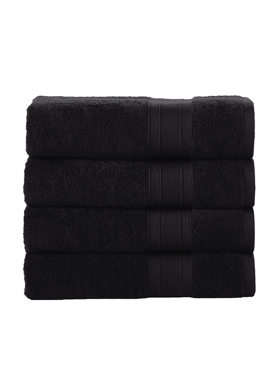 MYTRIDENT Unisex Set of 4 Black 500GSM Cotton Bath Towel