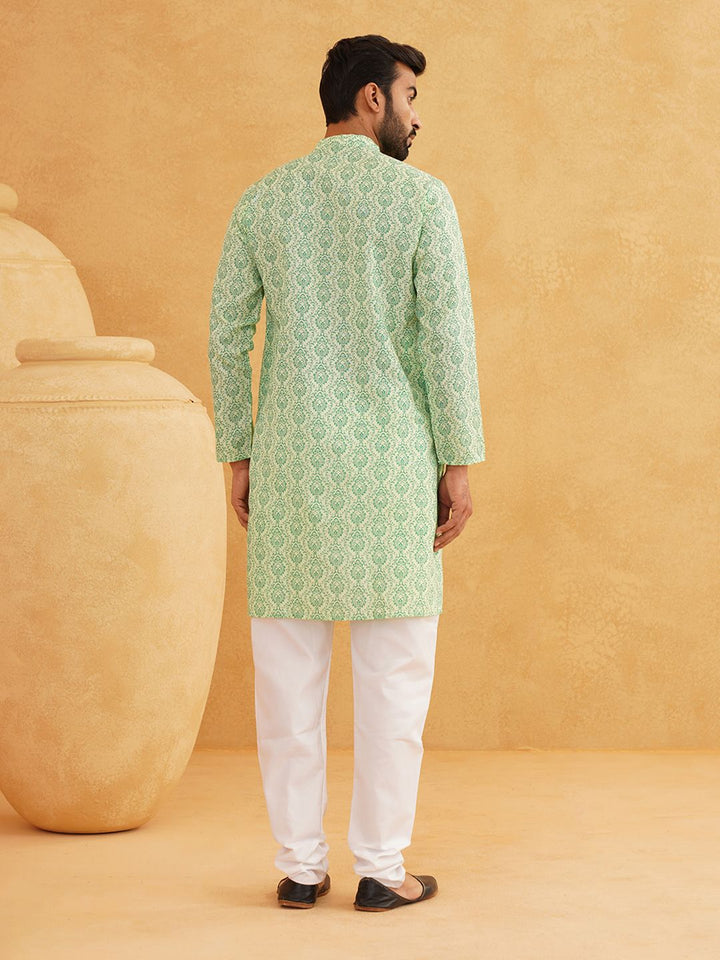 SOJANYA Men Cotton Linen Ethnic Motifs Printed Straight Kurta