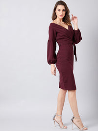 Athena Dramatic Entrance Lantern Sleeve Wrap Dress in Plum