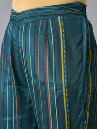 W Ethnic Motifs Printed Beads and Stones Work Straight Kurta with Trousers