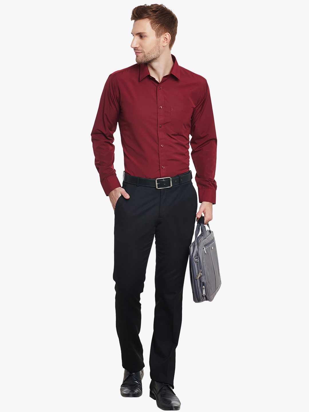 English Navy Men Maroon Slim Fit Solid Formal Shirt