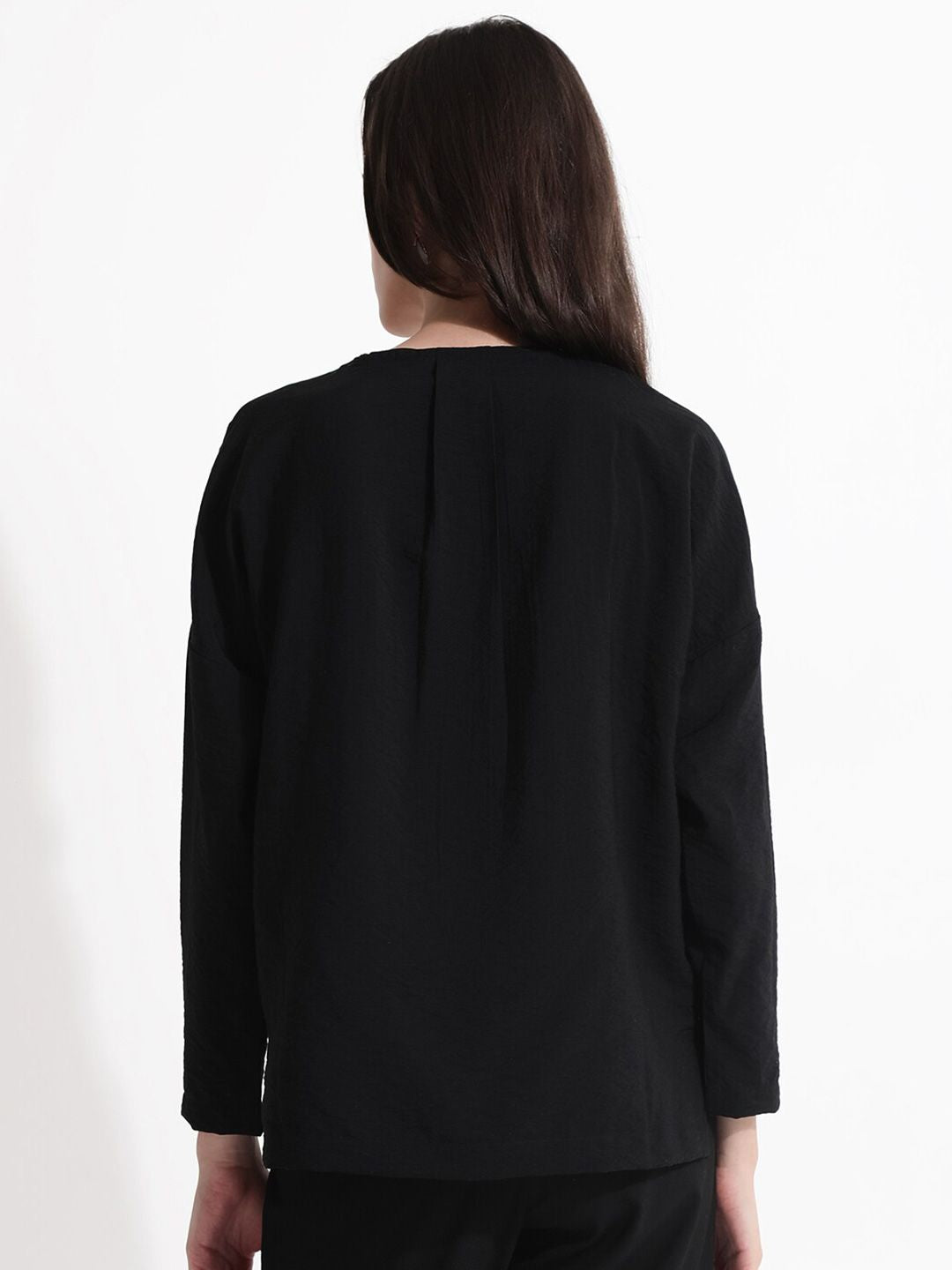RAREISM Solid Lapel Collar Cotton Top