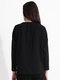 RAREISM Solid Lapel Collar Cotton Top