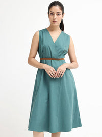 Rareism v-neck Cotton A-line midi Dress