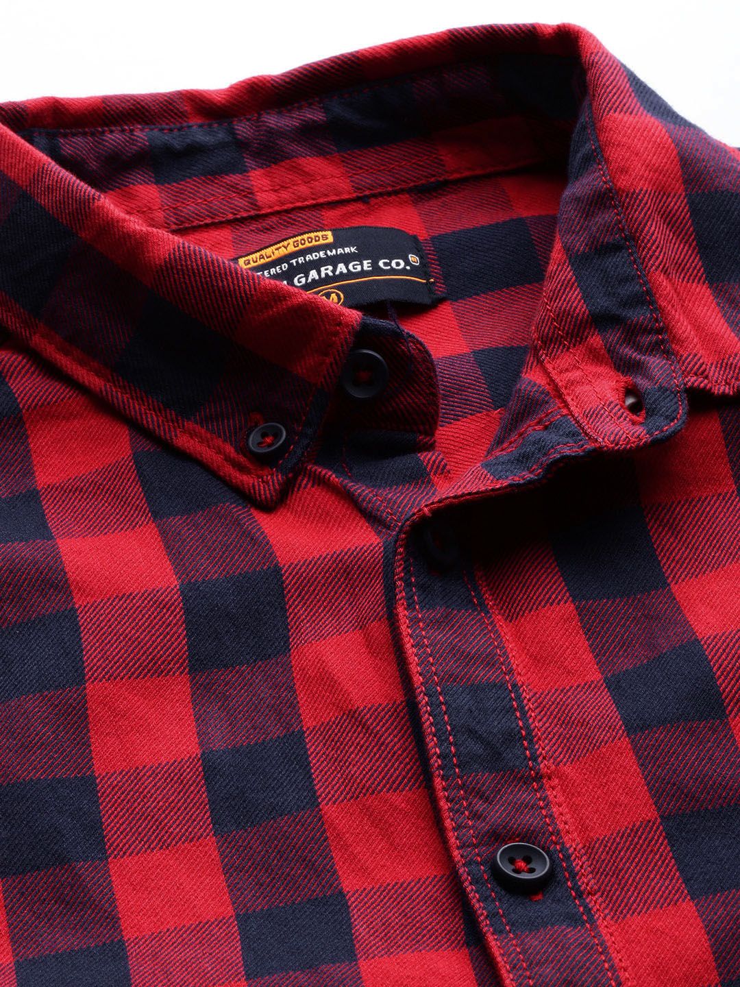 Lelaki Garage CO India Red & Blue Fit Reguler diperiksa baju kasual