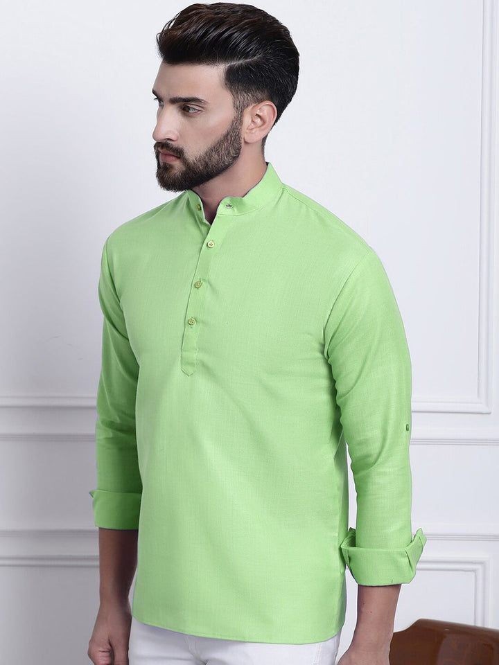 SOJANYA Mandarin Collar Roll Up Sleeves Kurta