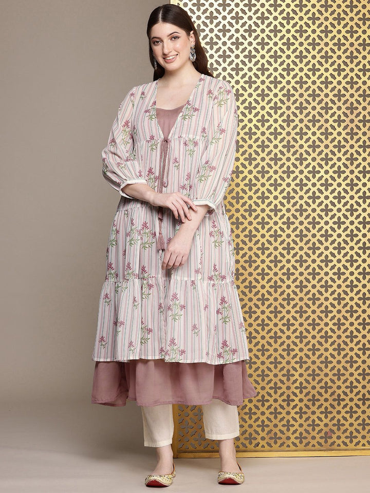 House of Pataudi Shoulder Straps A-Line Jashn Kurta Comes With Printed Jacket