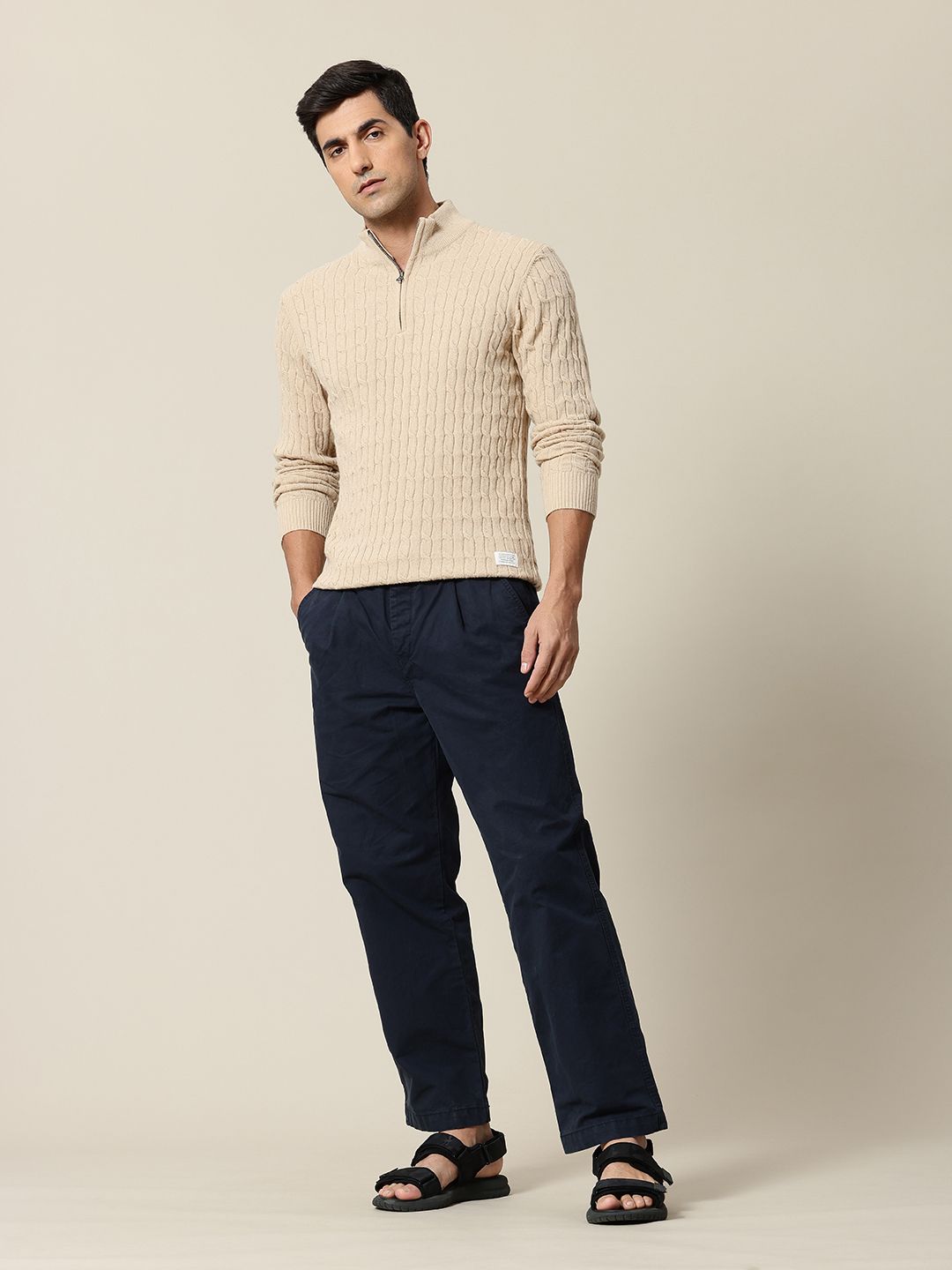 Mr Bowerbird Mock Collar Cable Knit Pullover Sweater