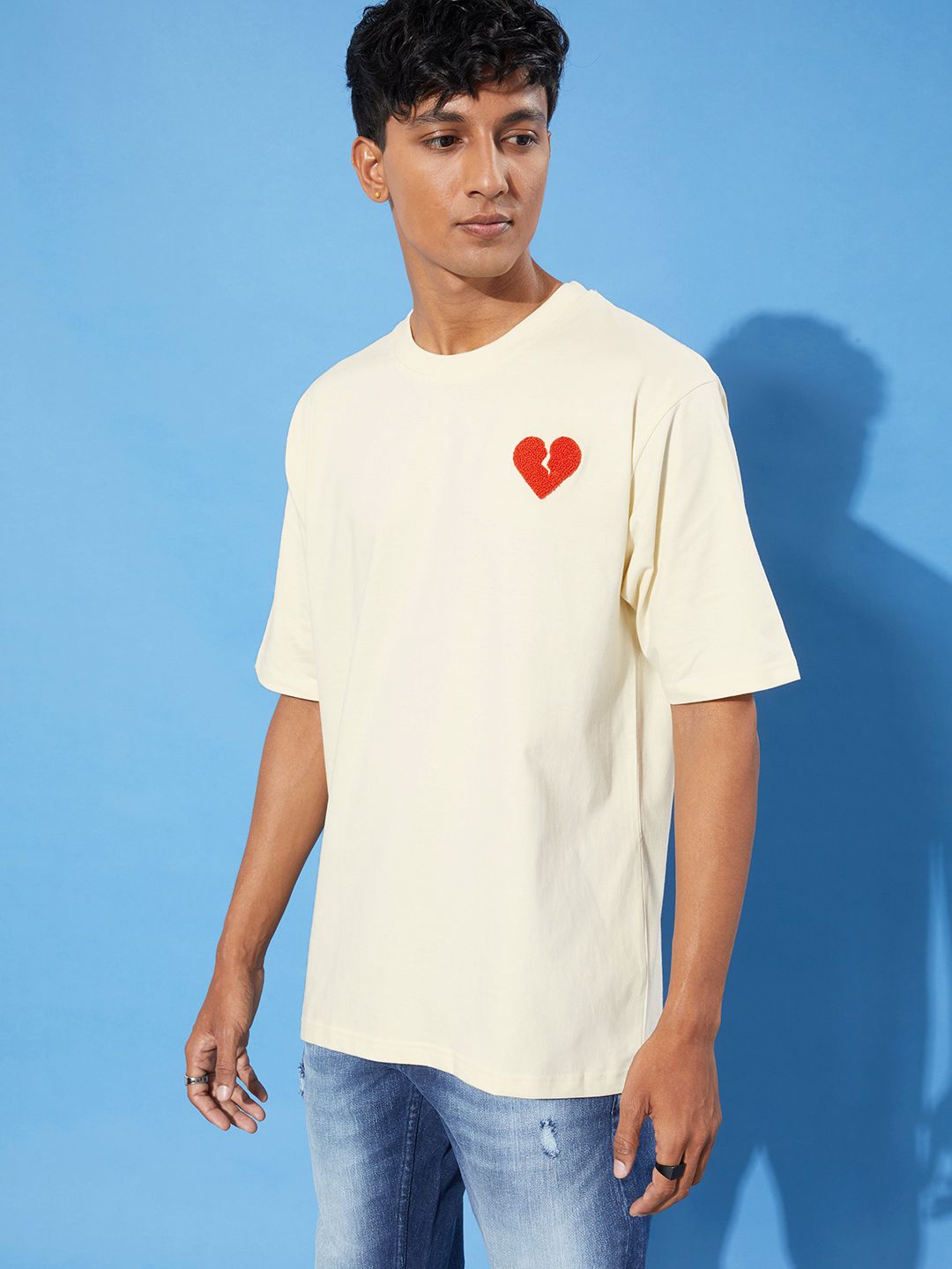 Difference of Opinion Men Typography Embroidered Oversized Pure Cotton Longline T-shirt