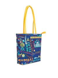 TEAL BY CHUMBAK Navy Blue Printed Tote Bag