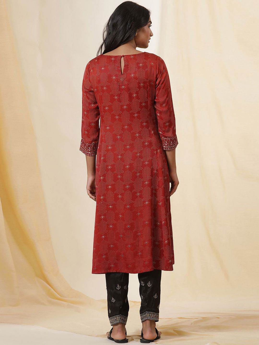W Abstract Woven Design Round Neck A-line Kurta