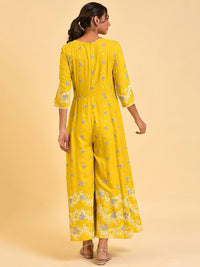 W Yellow & Pink Floral Printed Culotte Jumpsuit