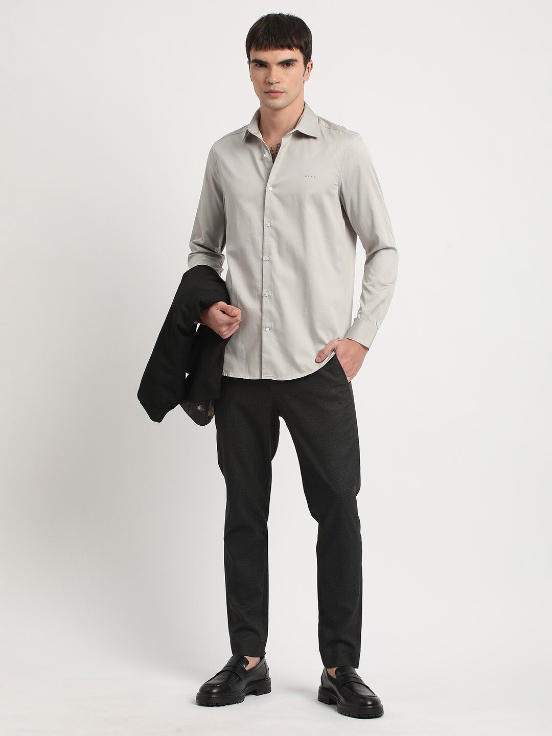 THE BEAR HOUSE Spread Collar Cotton Slim Fit Formal Shirt