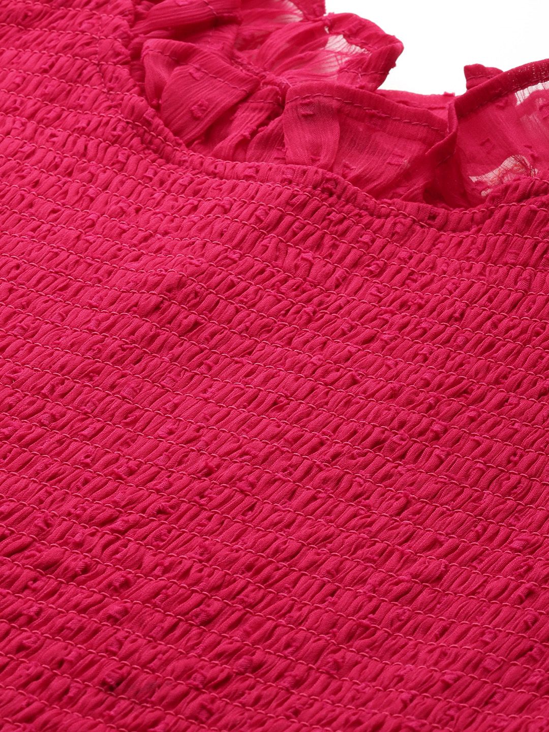 DressBerry Schiffli Smocked Tiered A-Line Midi Dress