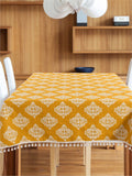 URBAN SPACE Mustard-Yellow & White Ethnic Motifs Printed Pure Cotton 6-Seater Table Cover