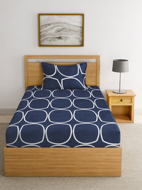 Myntra Elegant Homes Blue & White Geometric 300 TC Single Bedsheet with 1 Pillow Covers