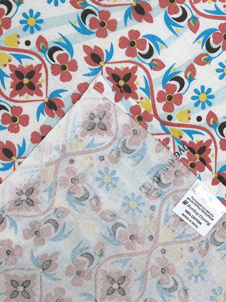 BOMBAY DYEING Blumen Blue Floral 104 TC Cotton Queen Bedsheet Set-2.24 m X 2.54 m