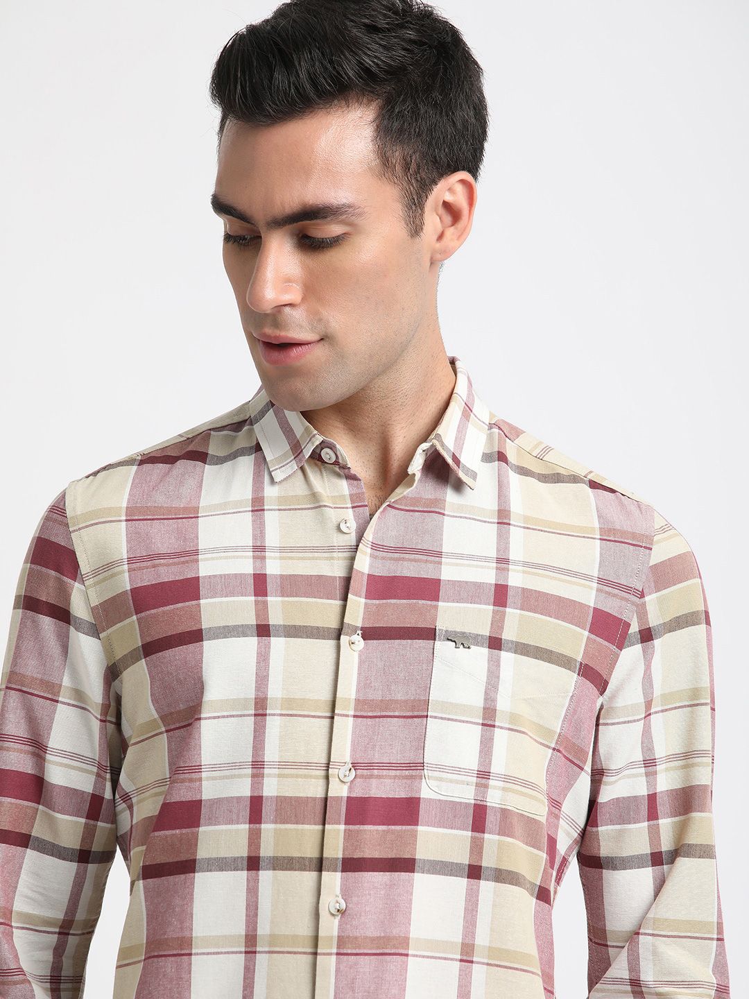 THE BEAR HOUSE Slim Fit Tartan Checked Spread Collar Cotton Casual Shirt