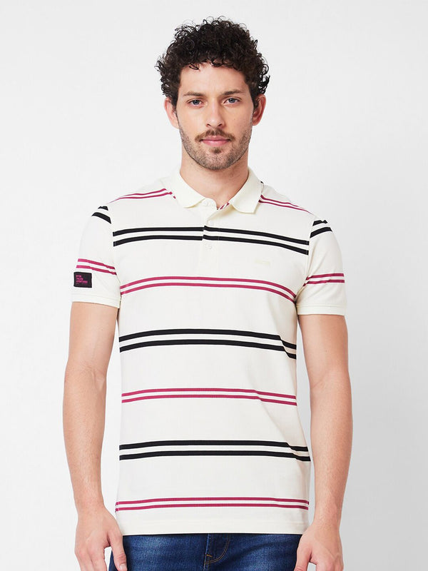 SPYKAR Striped Polo Collar Slim Fit Cotton T-shirt
