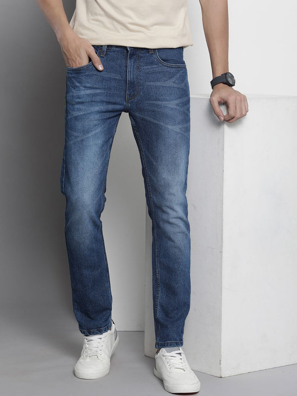 The Indian Garage Co Men Straight Fit Light Fade Stretchable Jeans