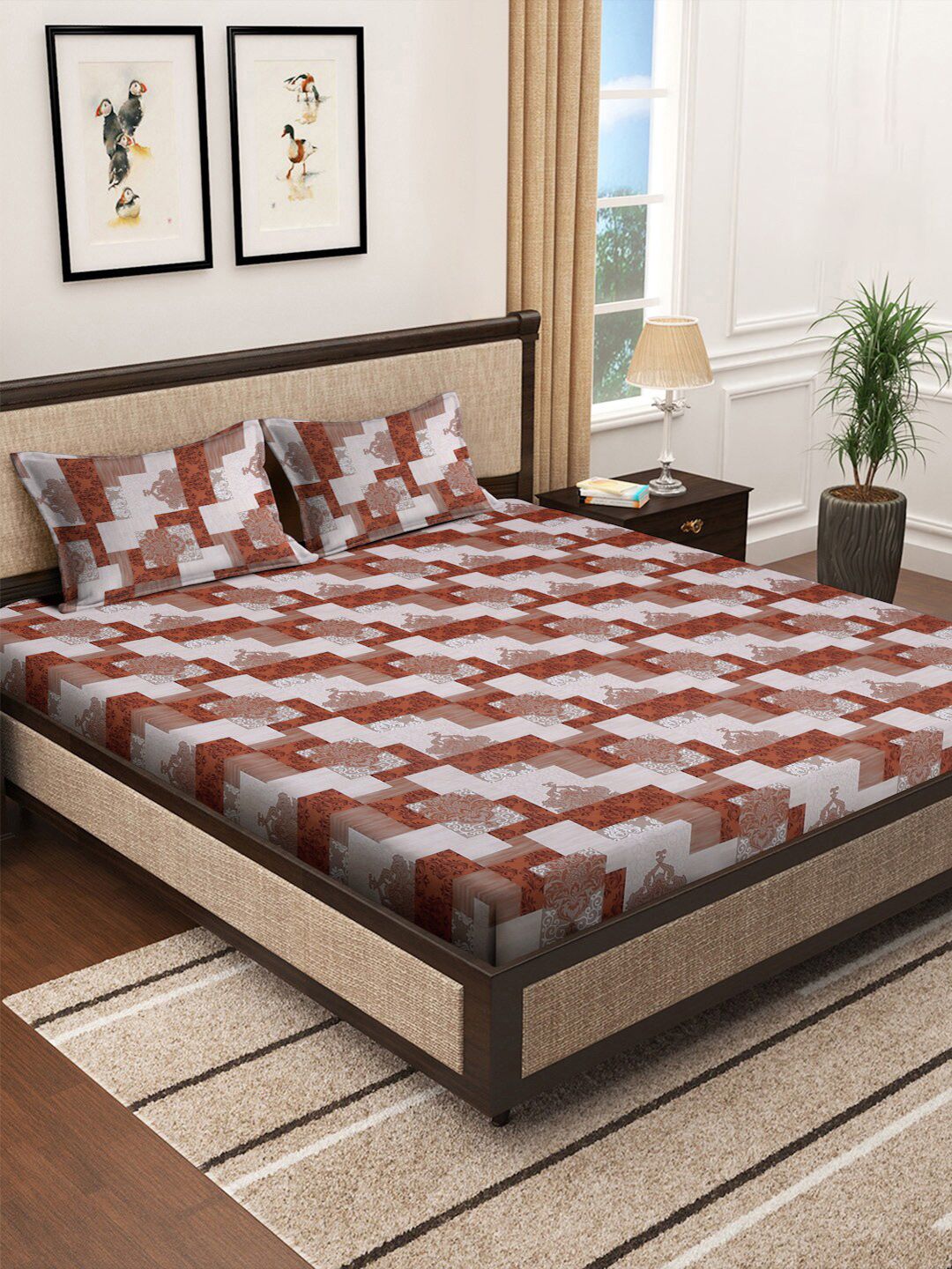 KLOTTHE Cotton 400 TC Fitted King Superfine Bedsheet with 2 Pillow Covers-106 x 106 inches