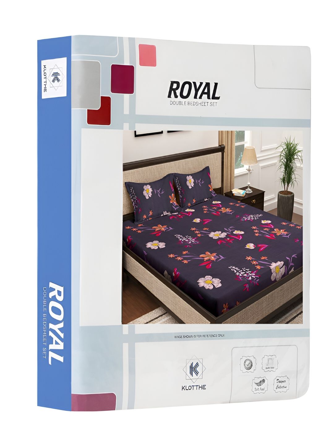 KLOTTHE Purple & Red Floral 300 TC Double King Bedsheet With 2 Pillow Covers