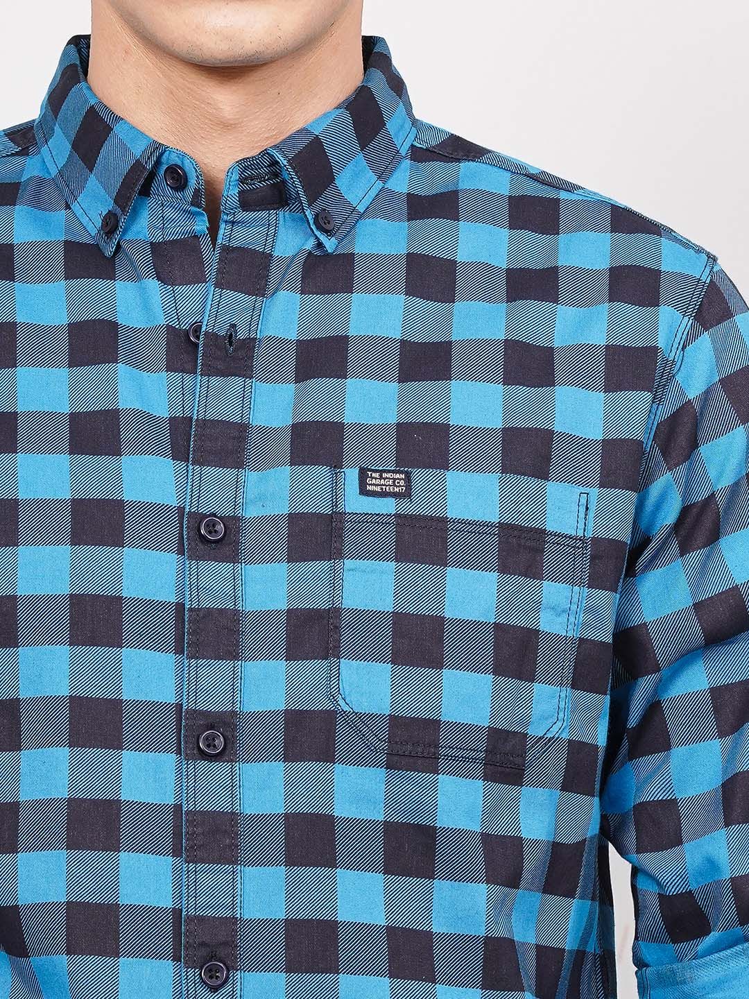 The Indian Garage Co Men Blue & Black Slim Fit Checked Casual Shirt