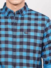 The Indian Garage Co Men Blue & Black Slim Fit Checked Casual Shirt