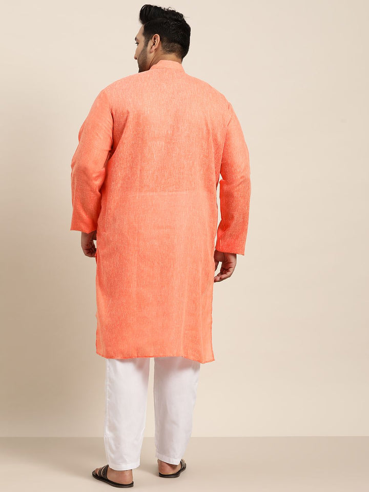 SOJANYA PLUS Lelaki Rekaan Tenun Oren Dobby Straight Kurta