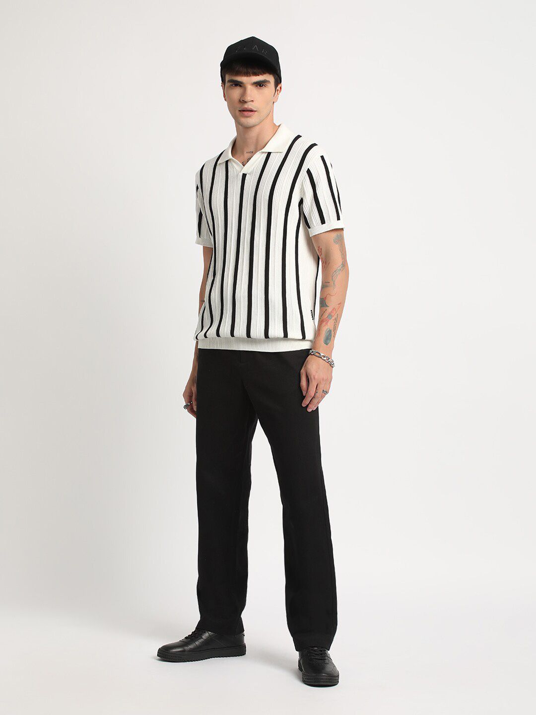 THE BEAR HOUSE Striped Regular Fit Polo Collar Cotton T-shirt