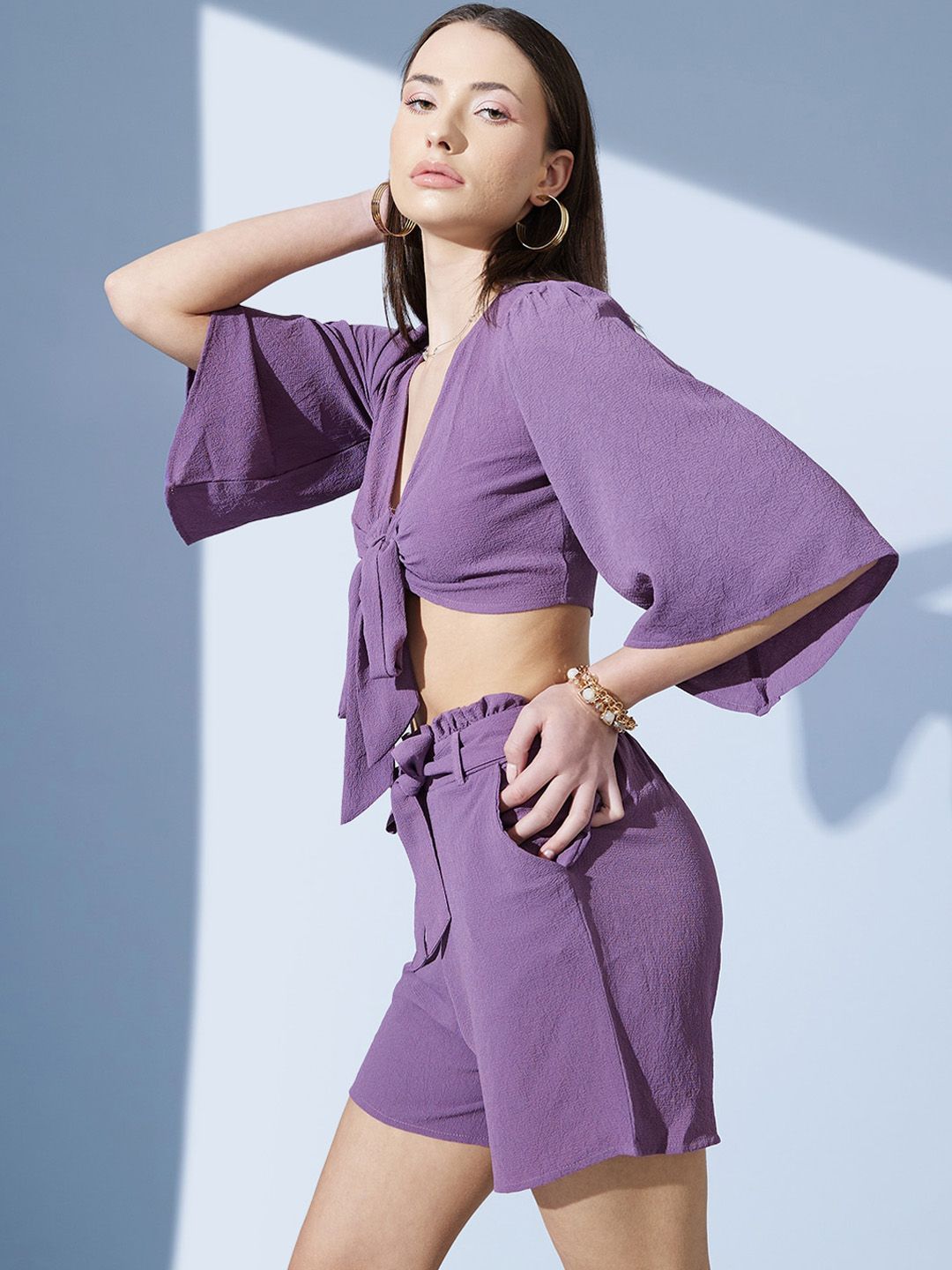 STREET 9 Flared Sleeves Crop Top With Shorts