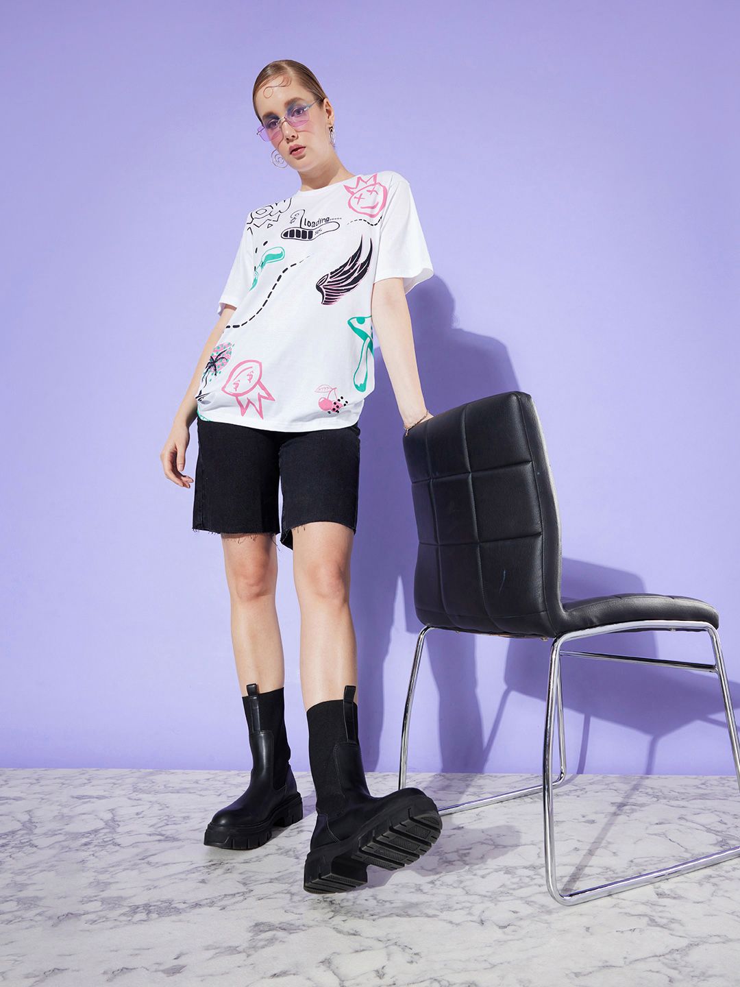 DILLINGER Graphic Printed Oversized Longline Pure Cotton T-shirt
