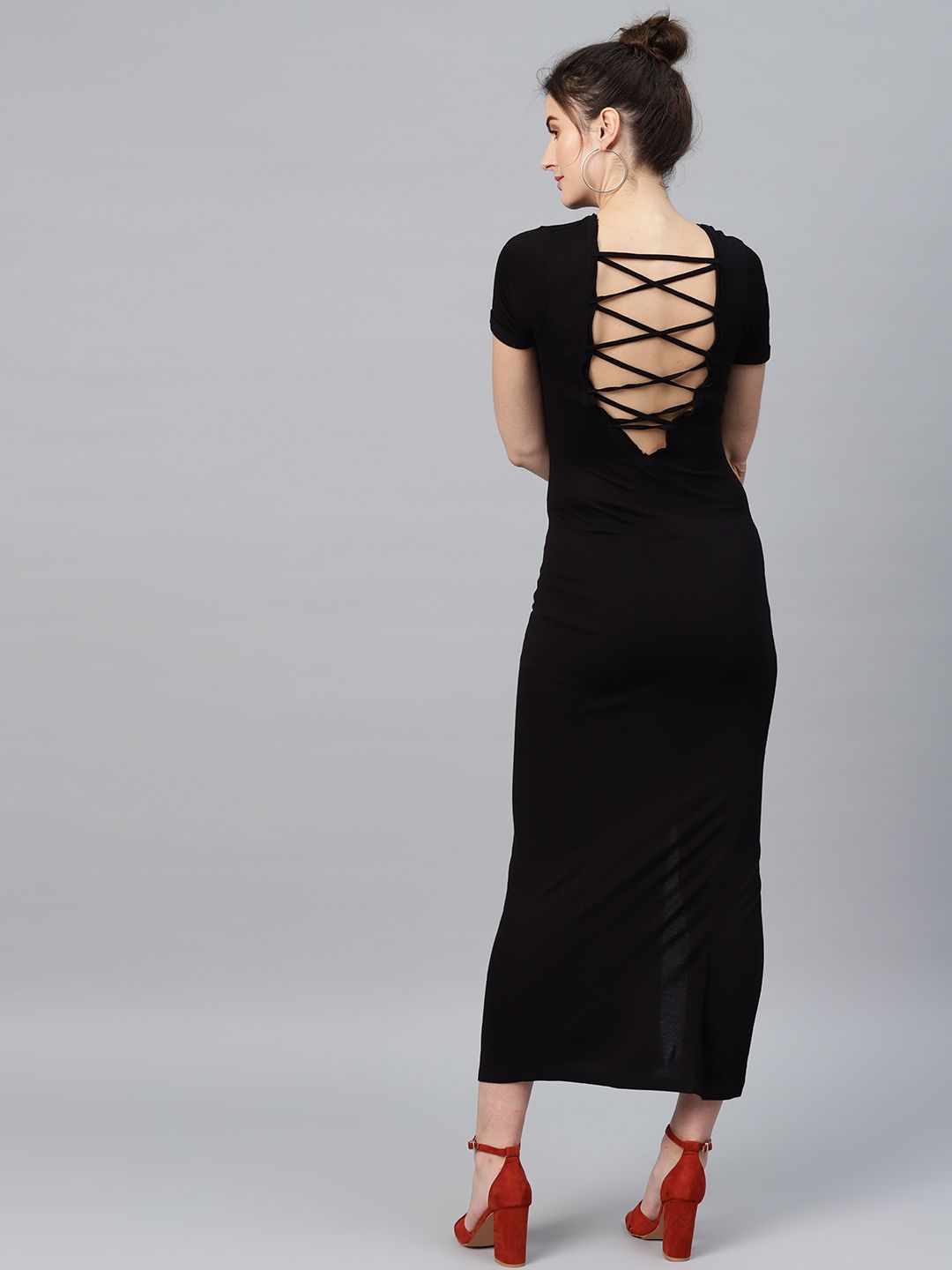 SASSAFRAS Black Styled Back Maxi Dress