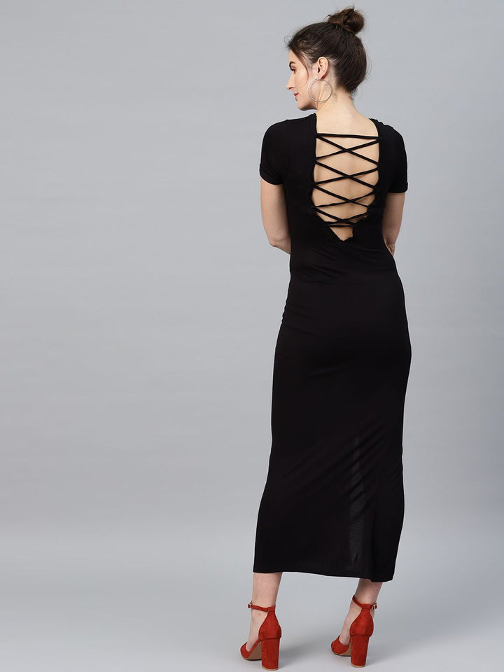 SASSAFRAS Black Styled Back Maxi Dress