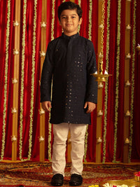 VASTRAMAY Boys Ethnic Motifs Embroidered Sequinned Kurta With Pyjamas