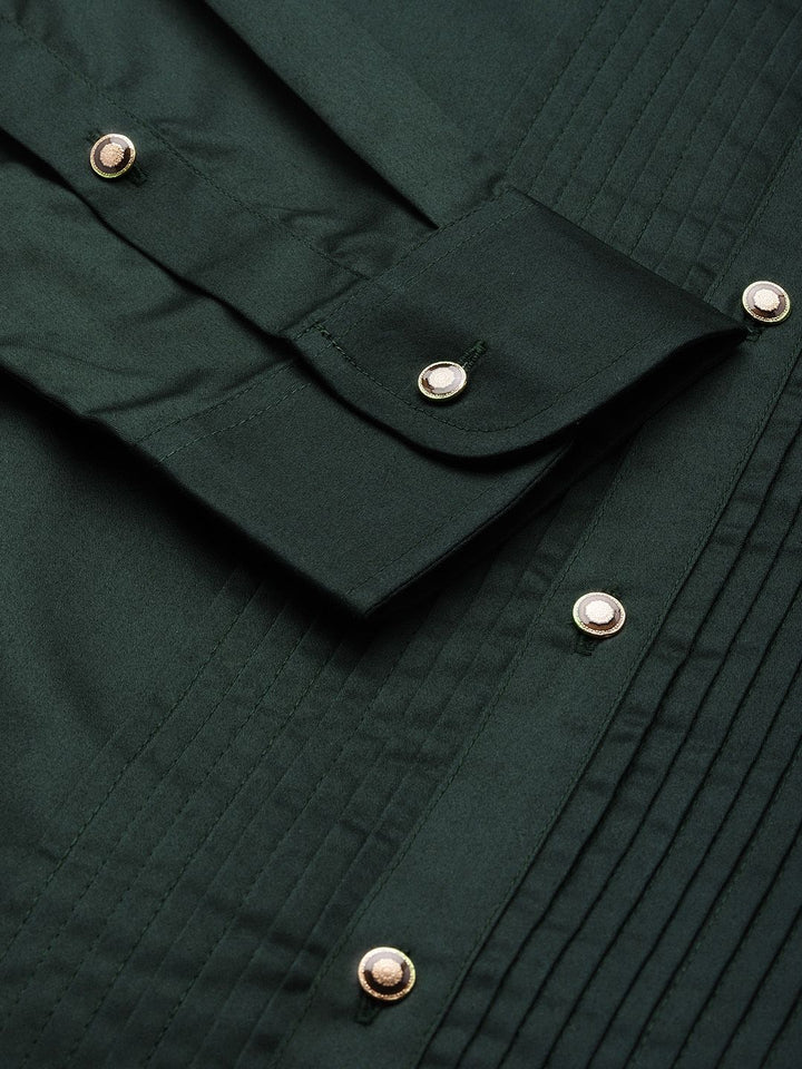 House of Pataudi Pure Cotton Pleated Wingtip Collar Party Shirt
