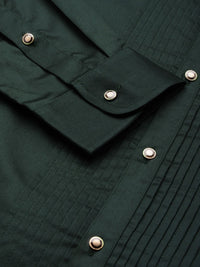 House of Pataudi Pure Cotton Pleated Wingtip Collar Party Shirt