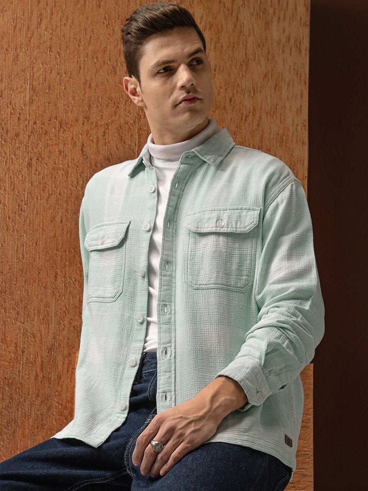 LOCOMOTIVE Premium Dobby Textured Checked Utility Pocket Overshirt