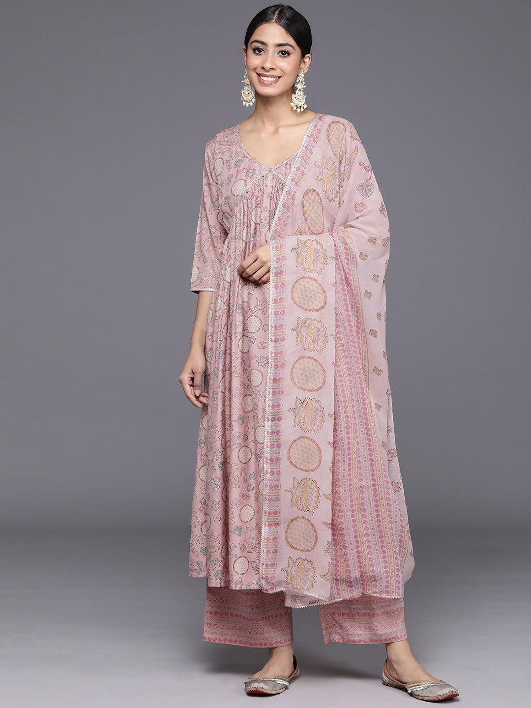 Libas Women Floral Printed Pleated Gotta Patti Kurta with Trousers & With Dupatta
