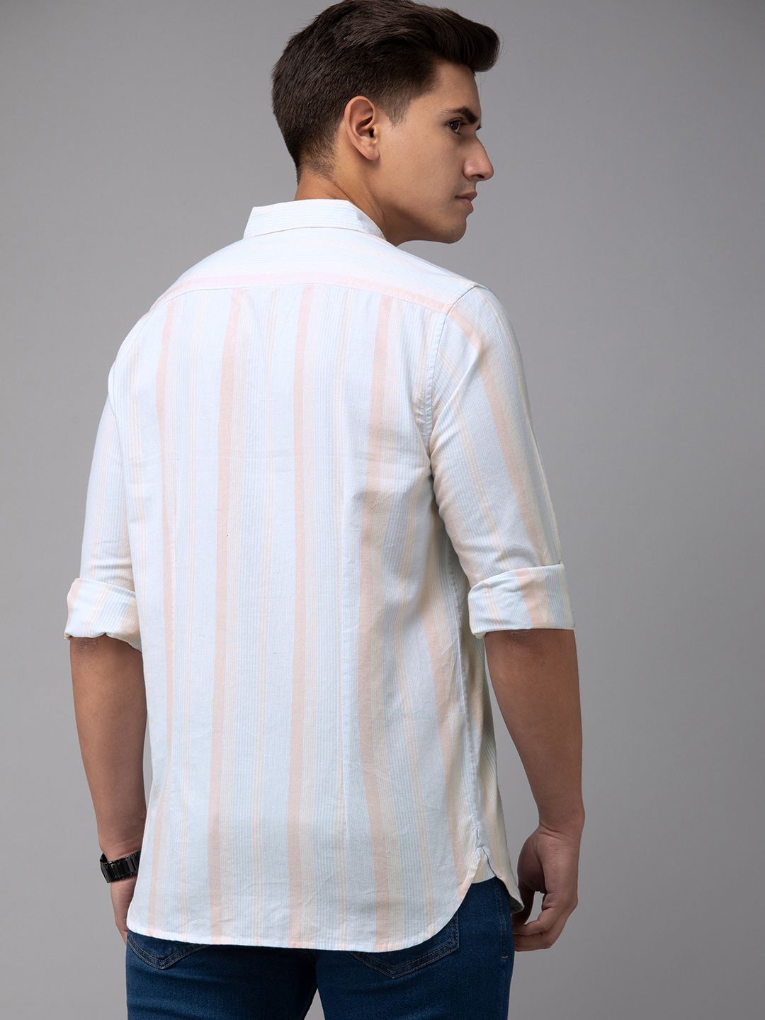 THE BEAR HOUSE Men Blue Slim Fit Pinstripes Striped Casual Shirt