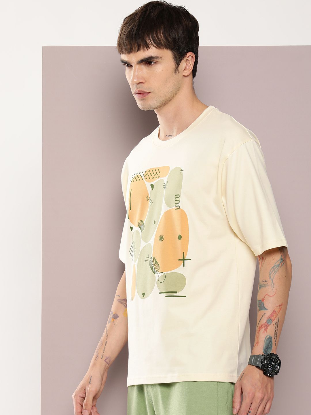 DILLINGER Men Graphic Oversized Printed Drop-Shoulder Sleeves Pure Cotton T-shirt