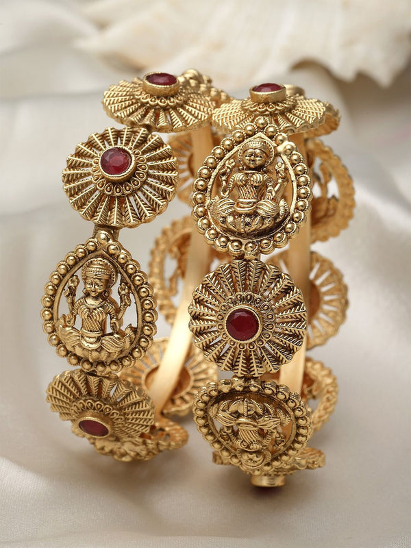 KARATCART Set Of 2 Gold-Plated Kundan-Studded Bangles