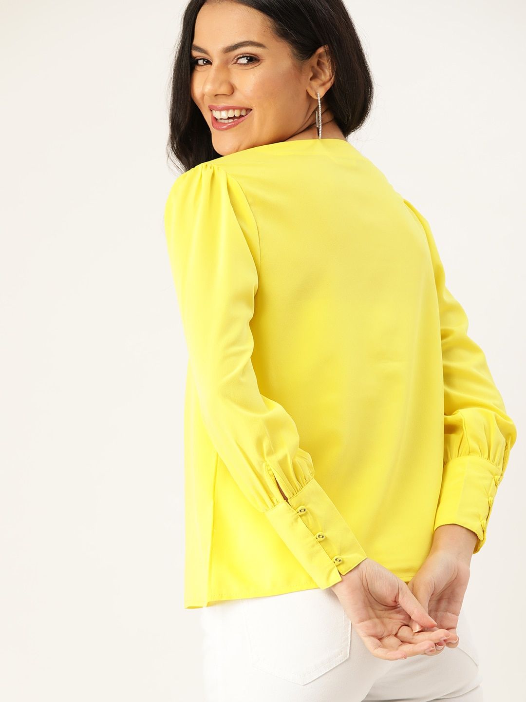 DressBerry Yellow Embroidered Detail Regular Top
