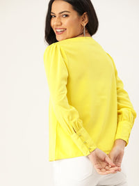 DressBerry Yellow Embroidered Detail Regular Top