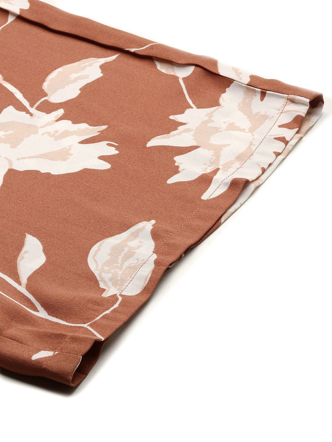 Berrylush Women Brown Floral Printed Relaxed High-Rise Trousers