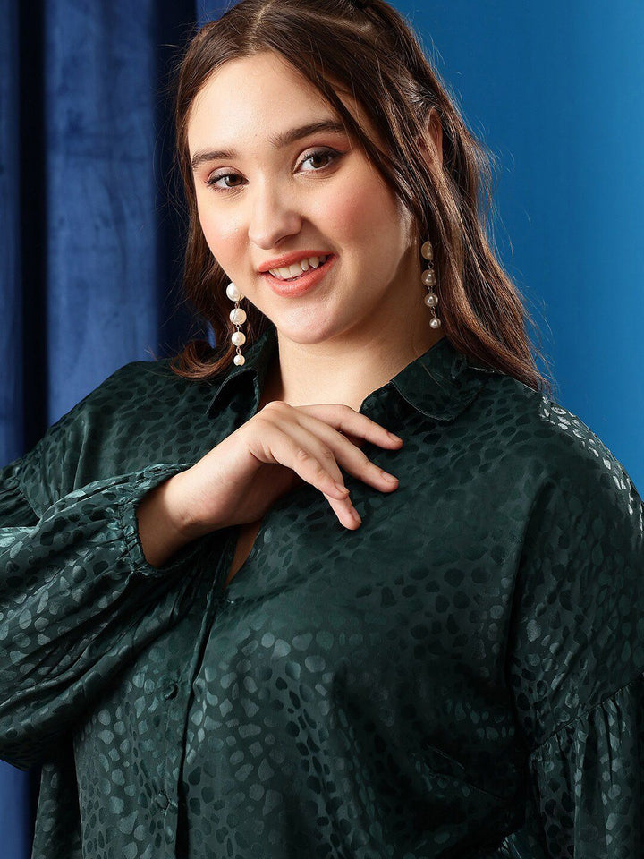 CURVY STREET Abstract Printed Puff Sleeves Top - Oversized