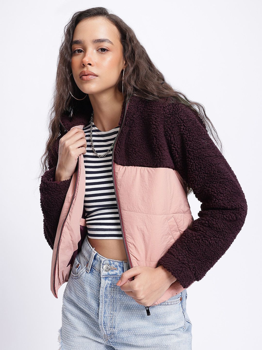 DressBerry Effortless Layering Sherpa Colourblocked Padded Jacket