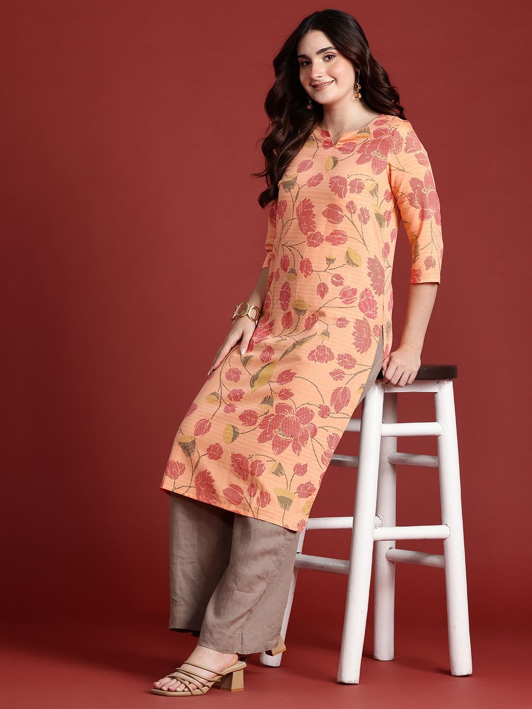 Anouk Floral Print Straight Kurta